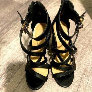 Black strappy block heels size 5.5